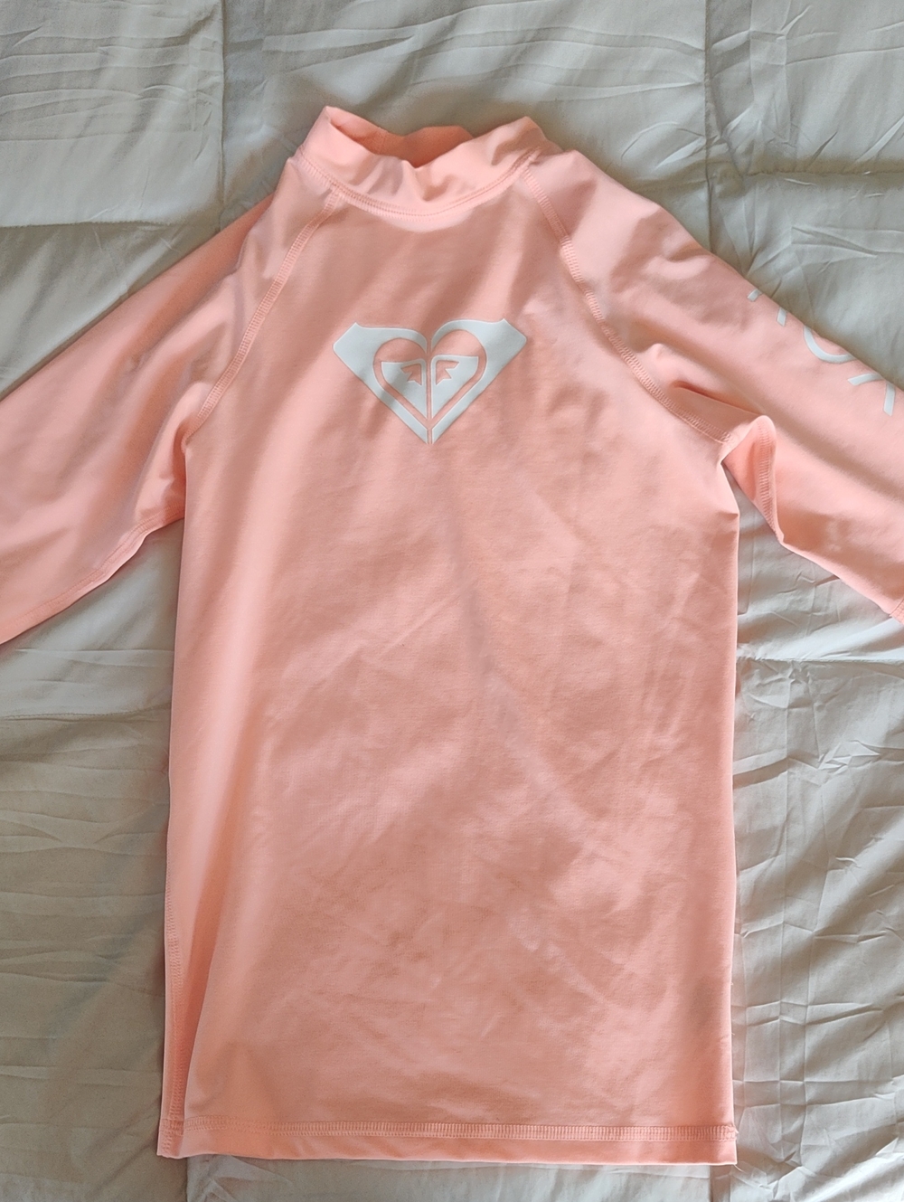 Roxy Peach Long Sleeve Swim Top with White Heart Logo